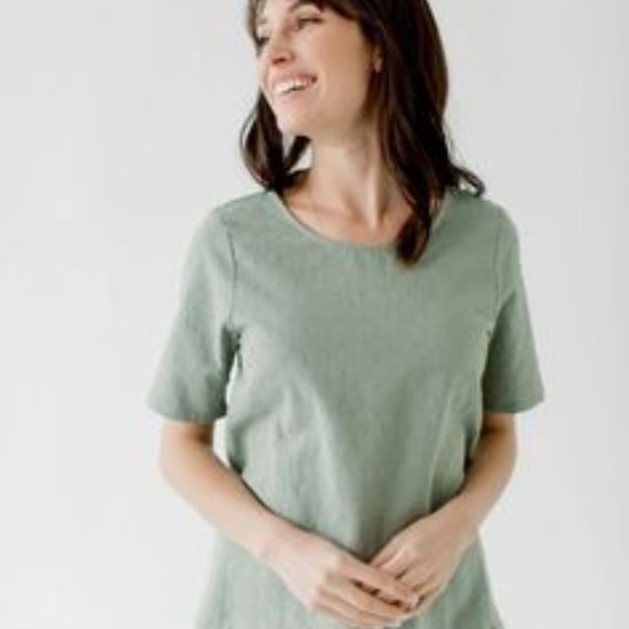 Polagram Tops - Woven Polka Dot Top in Dusty Sage